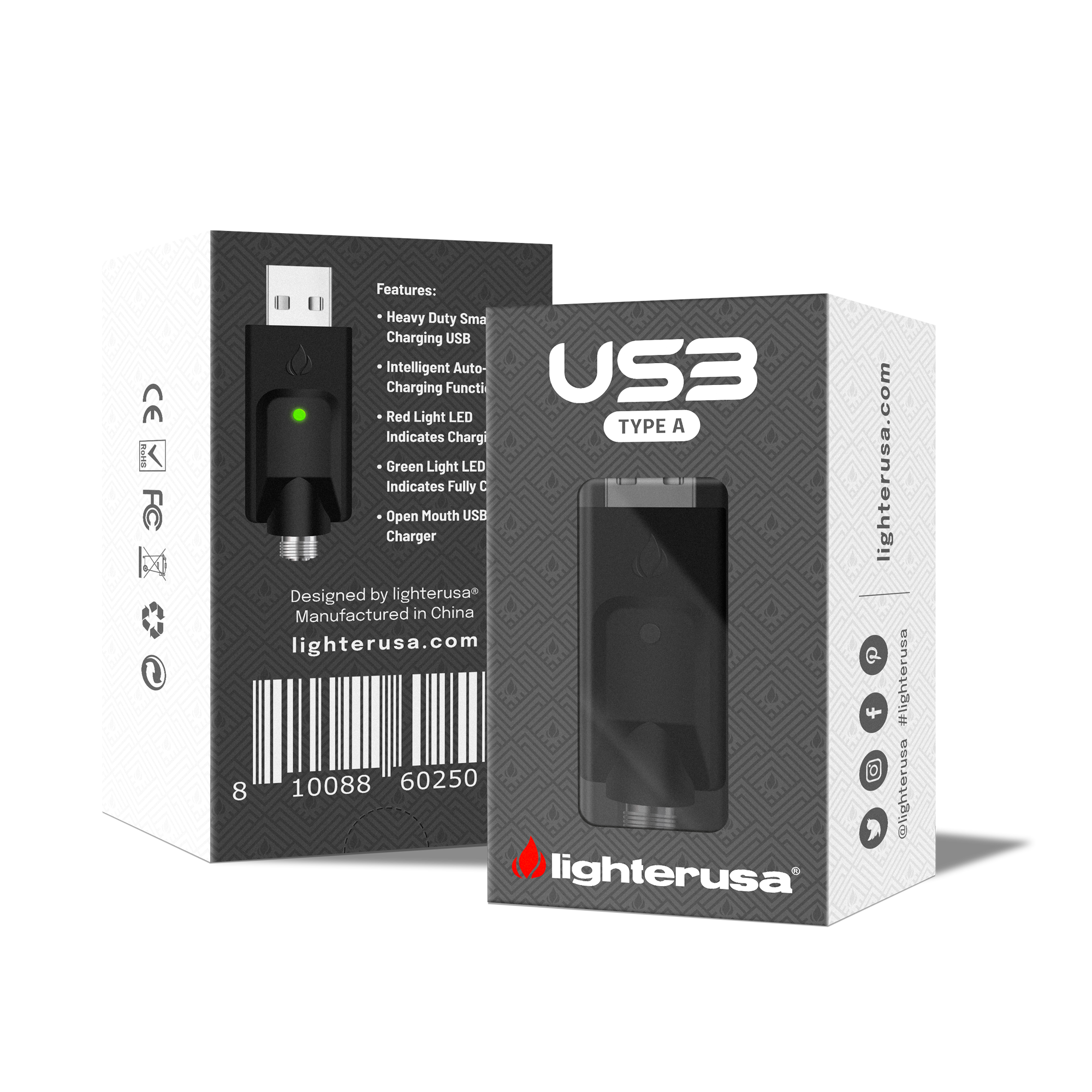 Lighter USA 510 Compatible Type A USB Charger - 2 Pack -