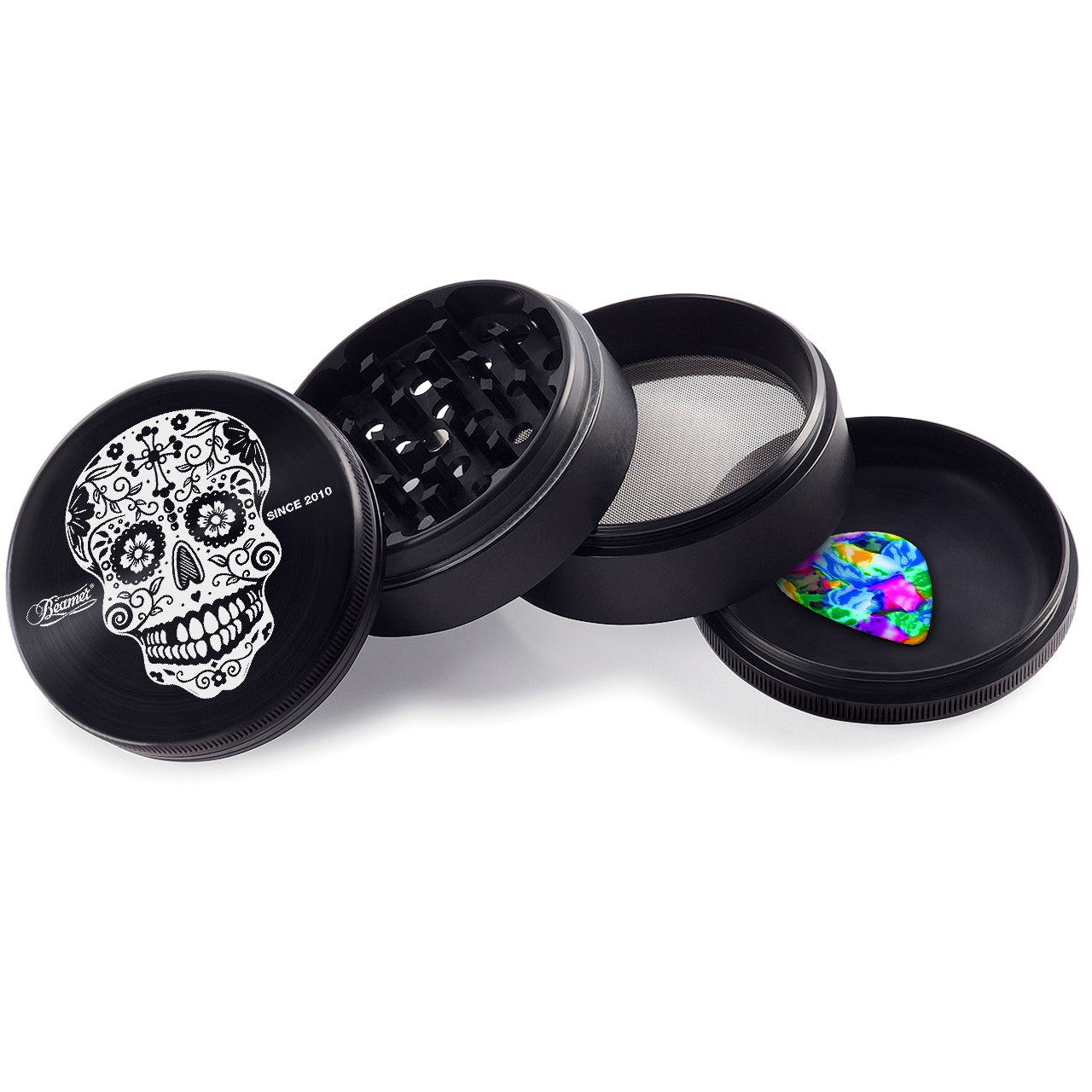 Beamer Aircraft Grade Aluminum 63MM Grinder - Sugar Skull - Black
