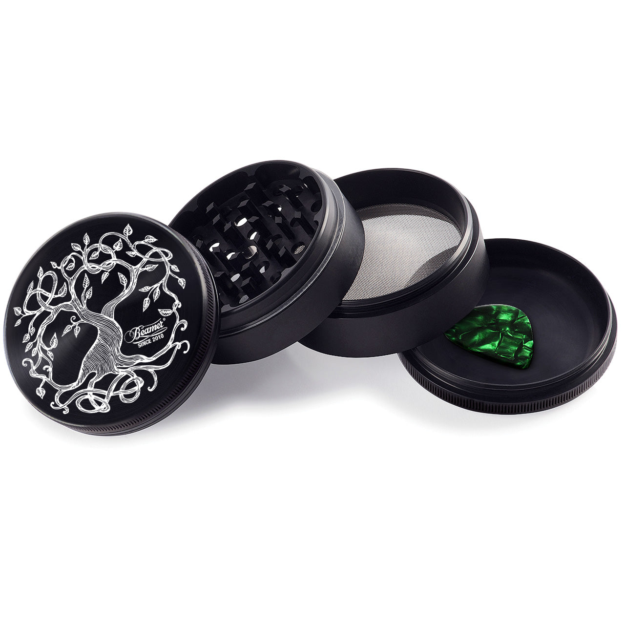 Beamer Aircraft Grade Aluminum 63MM Grinder - Tree of Life - Black