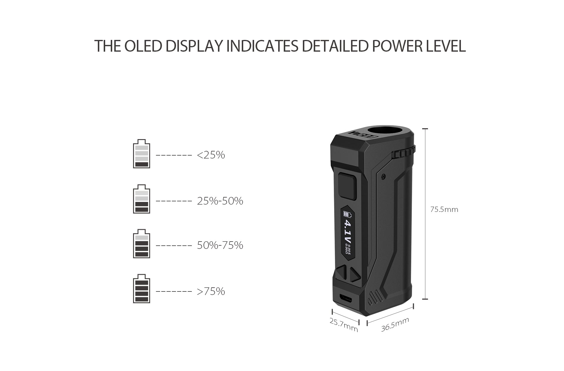 Yocan UNI Pro - OLED display indicates detailed power level
